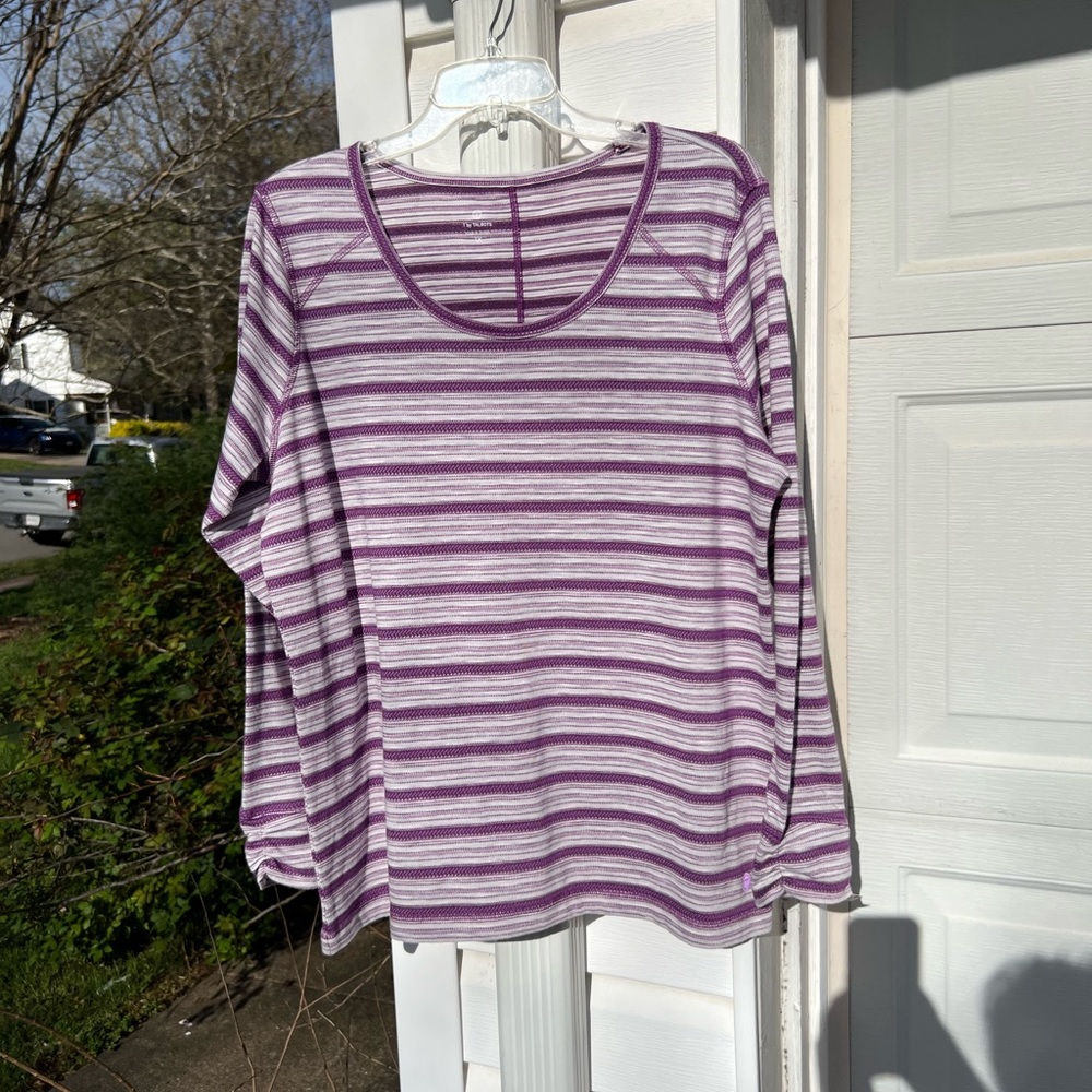 NWT T by Talbots Pretty Purple White Stripe Scoop Neck Long Sleeve Top